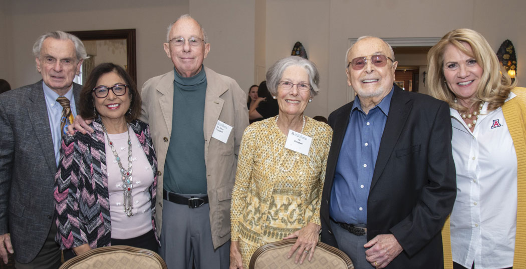 Jerry Cohen, Dean Iman Hakim, Dr. Carlos 'Kent' Campbell, Liz Campbell, Mel Zuckerman, and Donna Knight at the 2019 Scholarship Luncheon