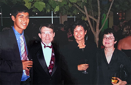 Adam Gomez, President Emeritus Peter Likins, Dr. Cecilia Rosales, and Professor G. Marie Swanson